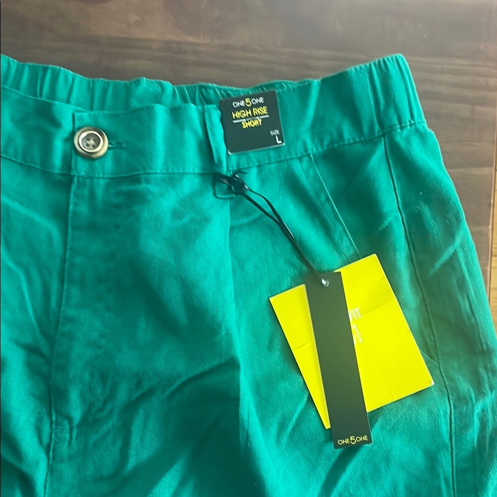 One & One High Rise Green Shorts